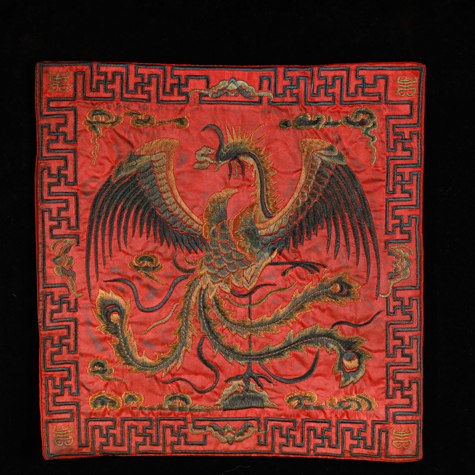 An Exquisite Embroidery Phoenix Pattern Civil Official Rank Badges: An Exquisite Embroidery Phoenix Pattern Civil Official Rank Badges,Qing Dynasty, China,Size:10.2inx10.2in 刺绣凤官补,中国清代