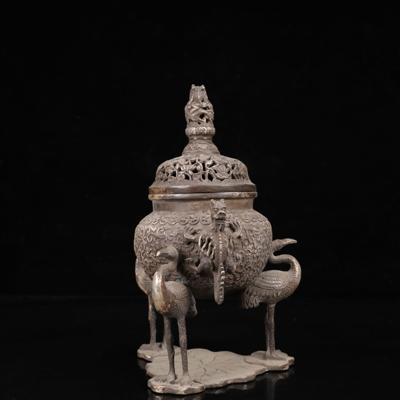 An Exquisite Silver Lotus Pattern Crane Censer - 5
