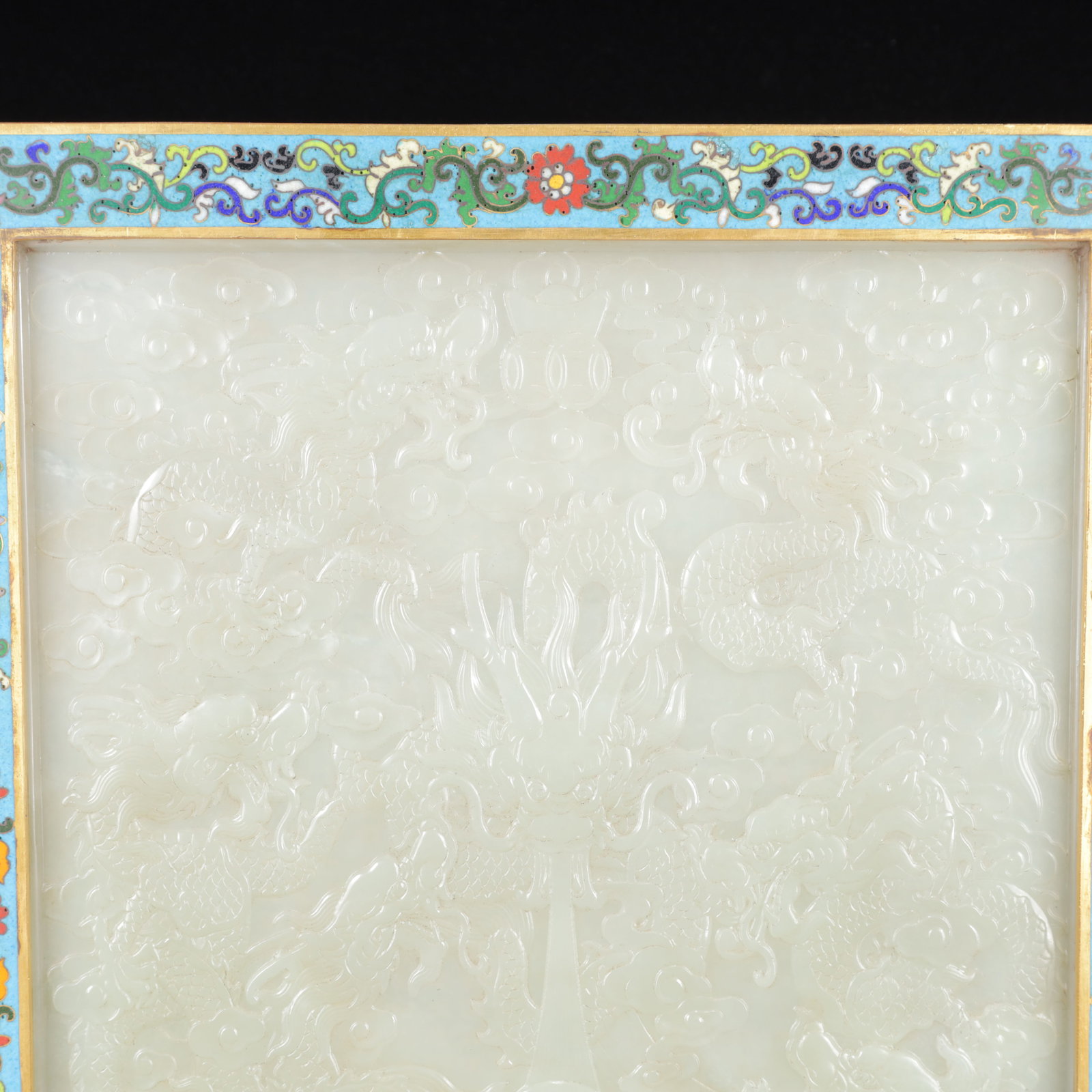 An Exquisite Cloisonne Inlaid White Jade Dragon Pattern Table Screen,with poem - 3