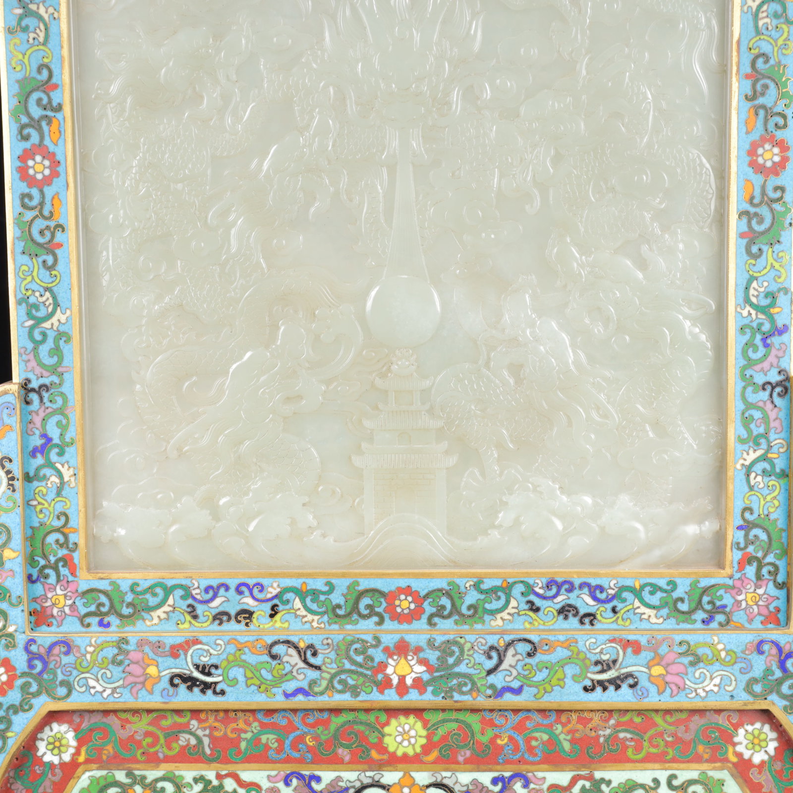 An Exquisite Cloisonne Inlaid White Jade Dragon Pattern Table Screen,with poem - 4