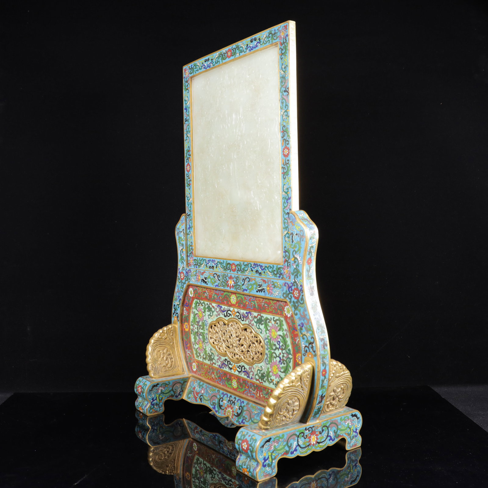 An Exquisite Cloisonne Inlaid White Jade Dragon Pattern Table Screen,with poem - 6