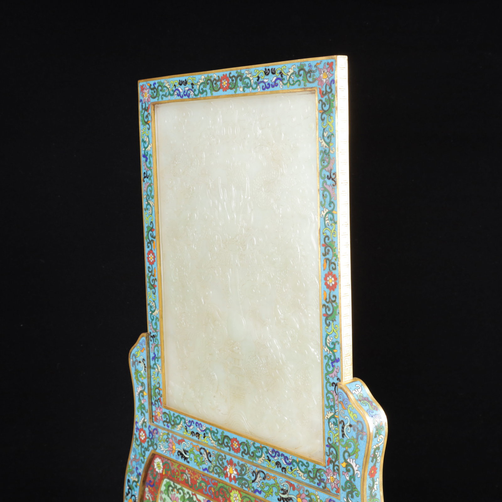 An Exquisite Cloisonne Inlaid White Jade Dragon Pattern Table Screen,with poem - 7