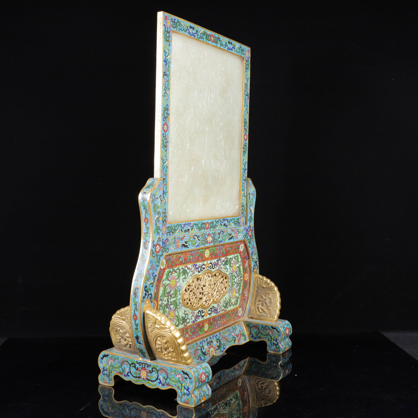 An Exquisite Cloisonne Inlaid White Jade Dragon Pattern Table Screen,with poem - 8