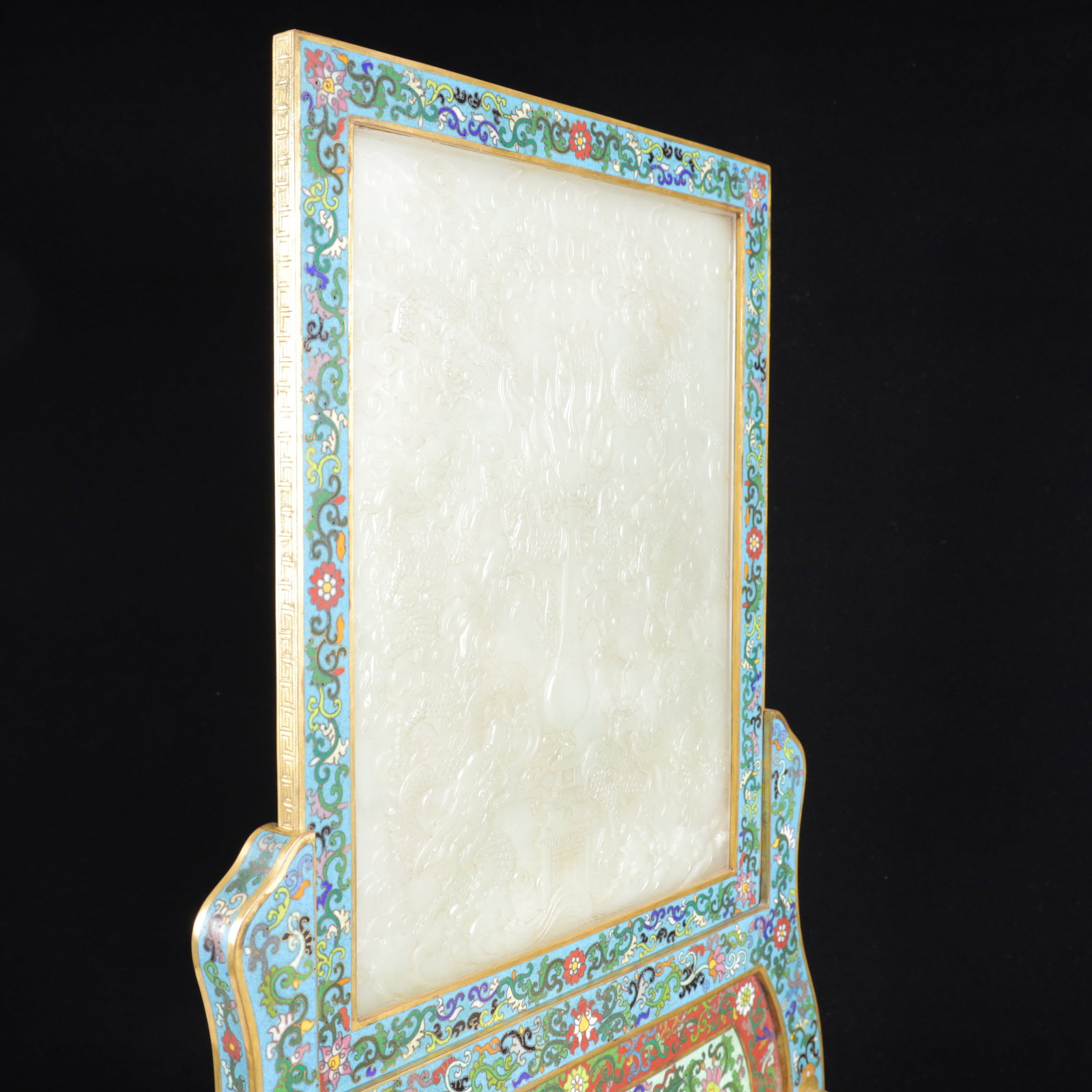 An Exquisite Cloisonne Inlaid White Jade Dragon Pattern Table Screen,with poem - 9