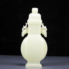 An Exquisite White Jade Deer-Ears Bottle