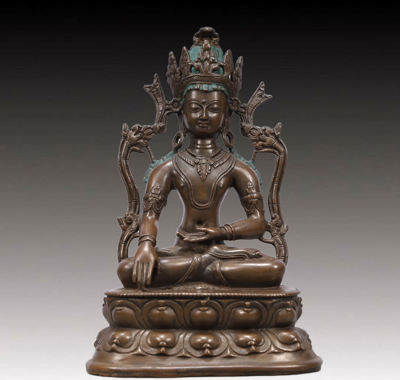 A Solemn Bronze Statue of Amitayus: A Solemn Bronze Statue of Amitayus,Ming Dynasty, China,Size:4.9inx3.9inx9.3in Weight:1700g 铜无量寿佛像,中国明代