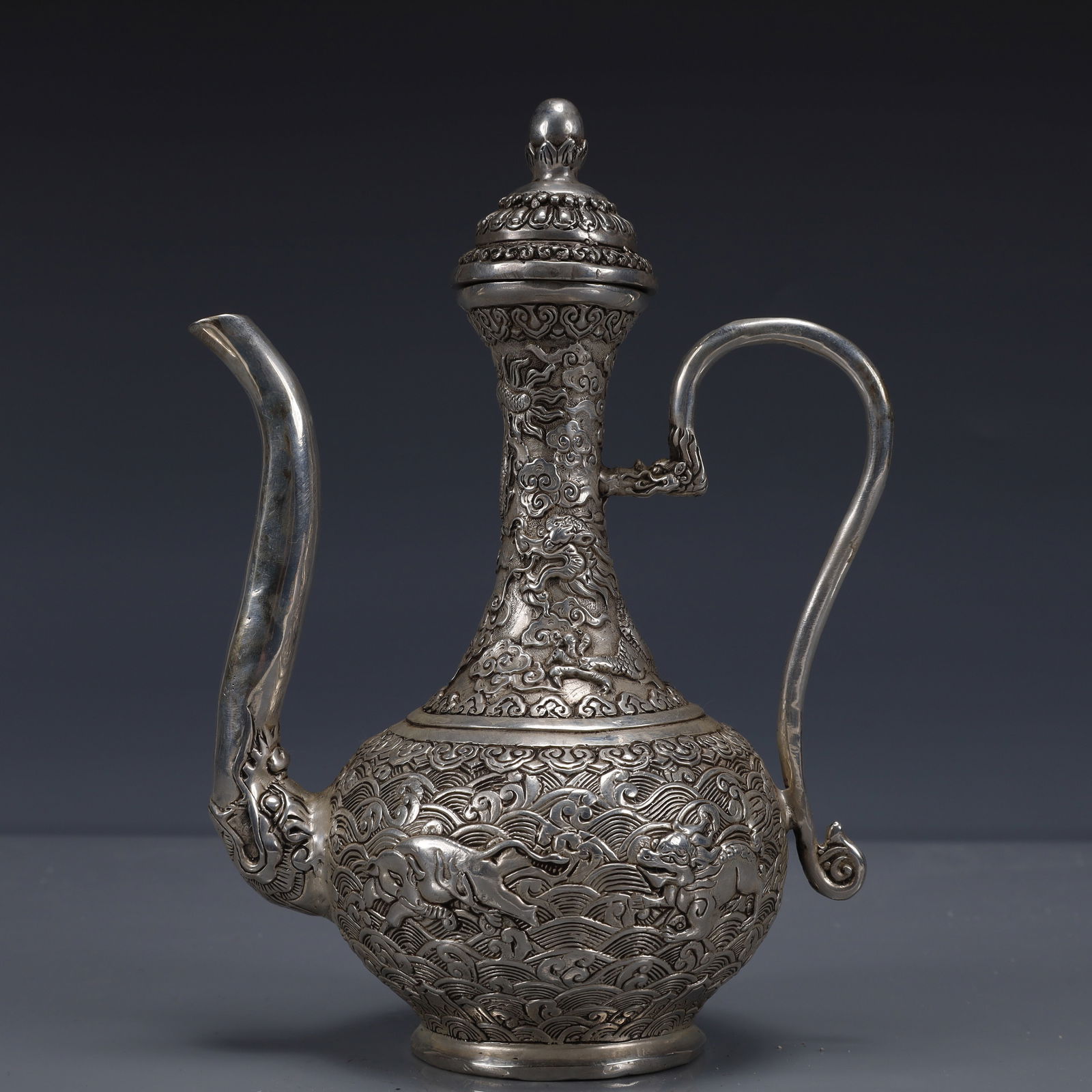 An Exquisite Silver-plated Auspicious Beast Pattern Ewer (1 of 13)