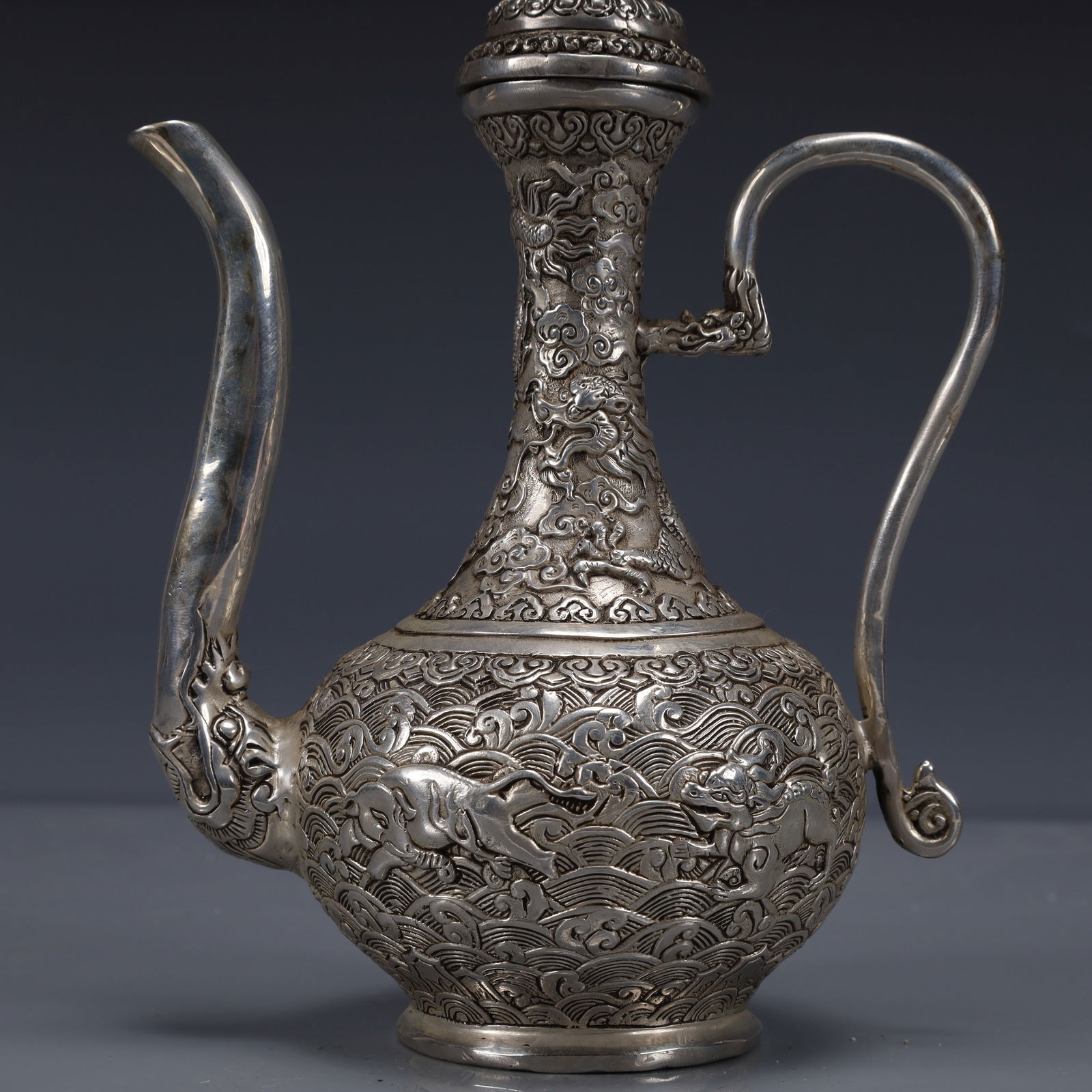 An Exquisite Silver-plated Auspicious Beast Pattern Ewer - 3