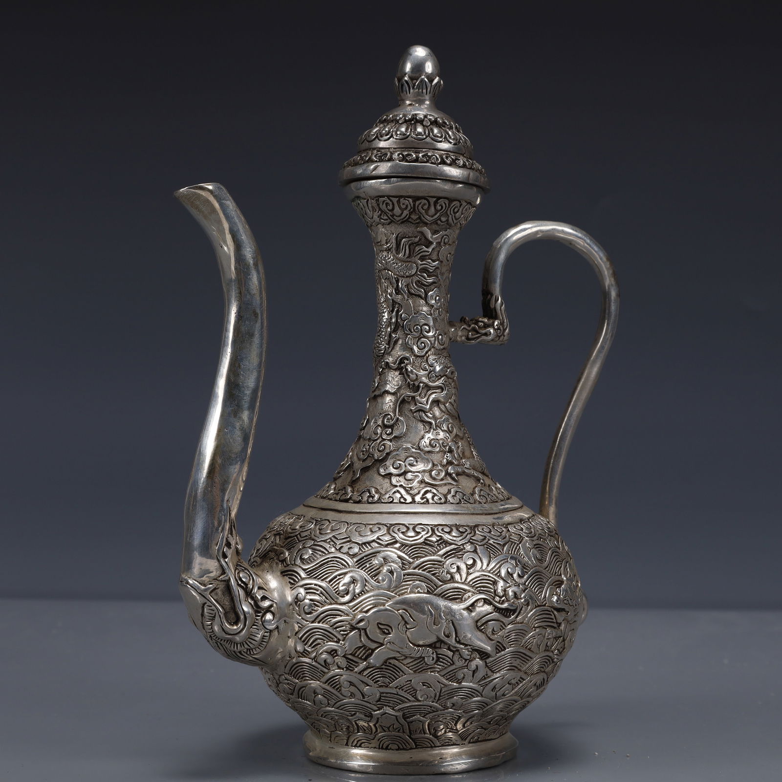 An Exquisite Silver-plated Auspicious Beast Pattern Ewer - 4