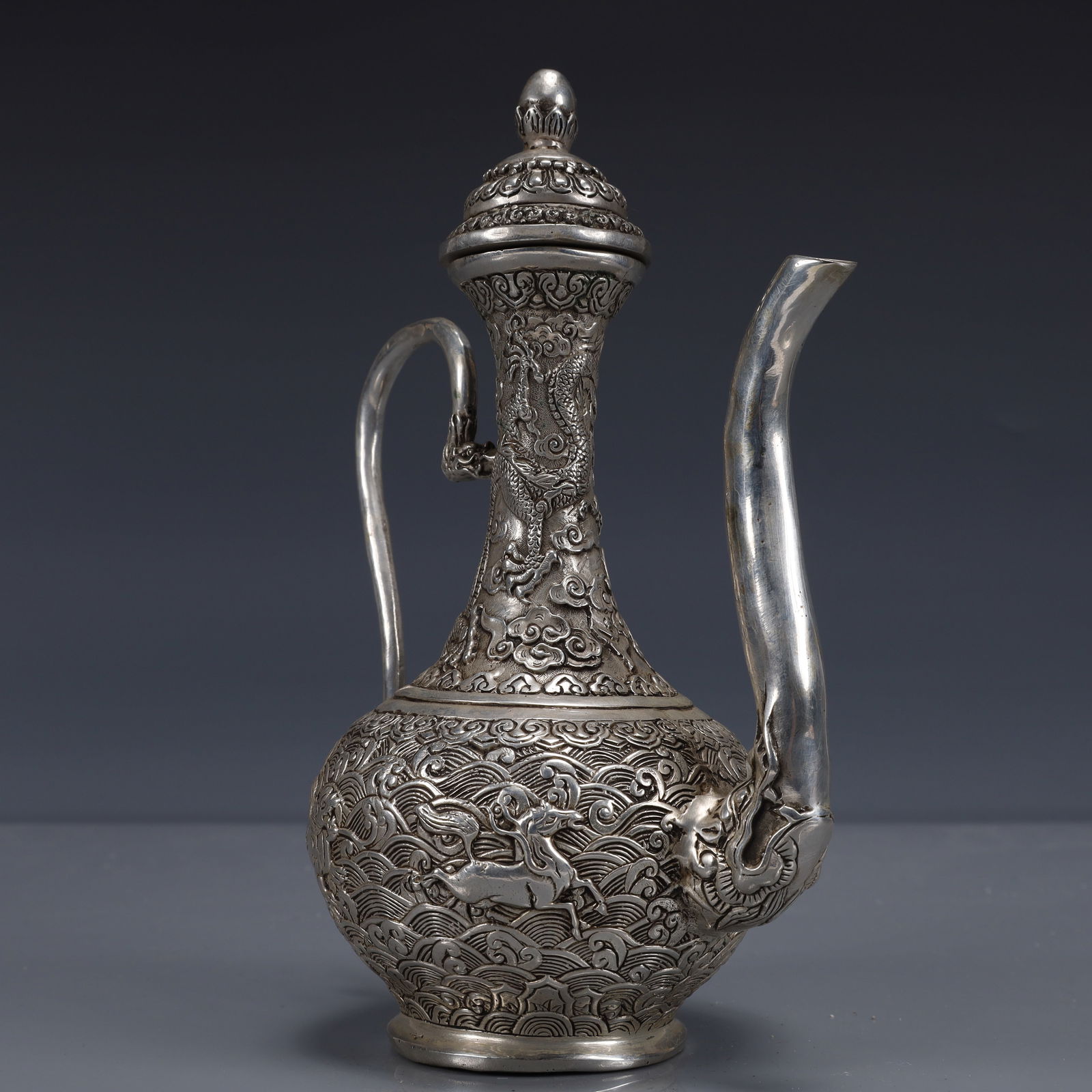An Exquisite Silver-plated Auspicious Beast Pattern Ewer - 6