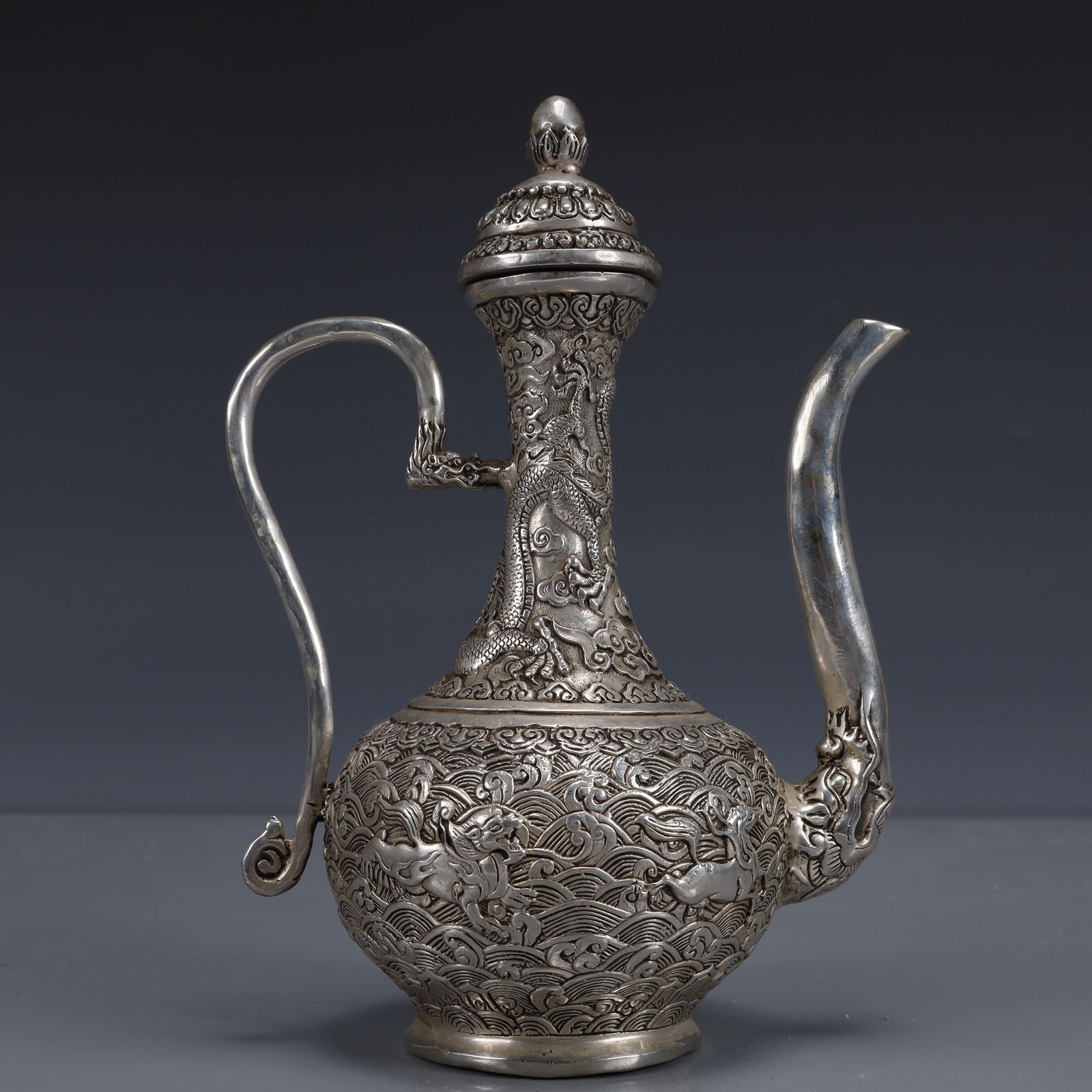 An Exquisite Silver-plated Auspicious Beast Pattern Ewer - 8