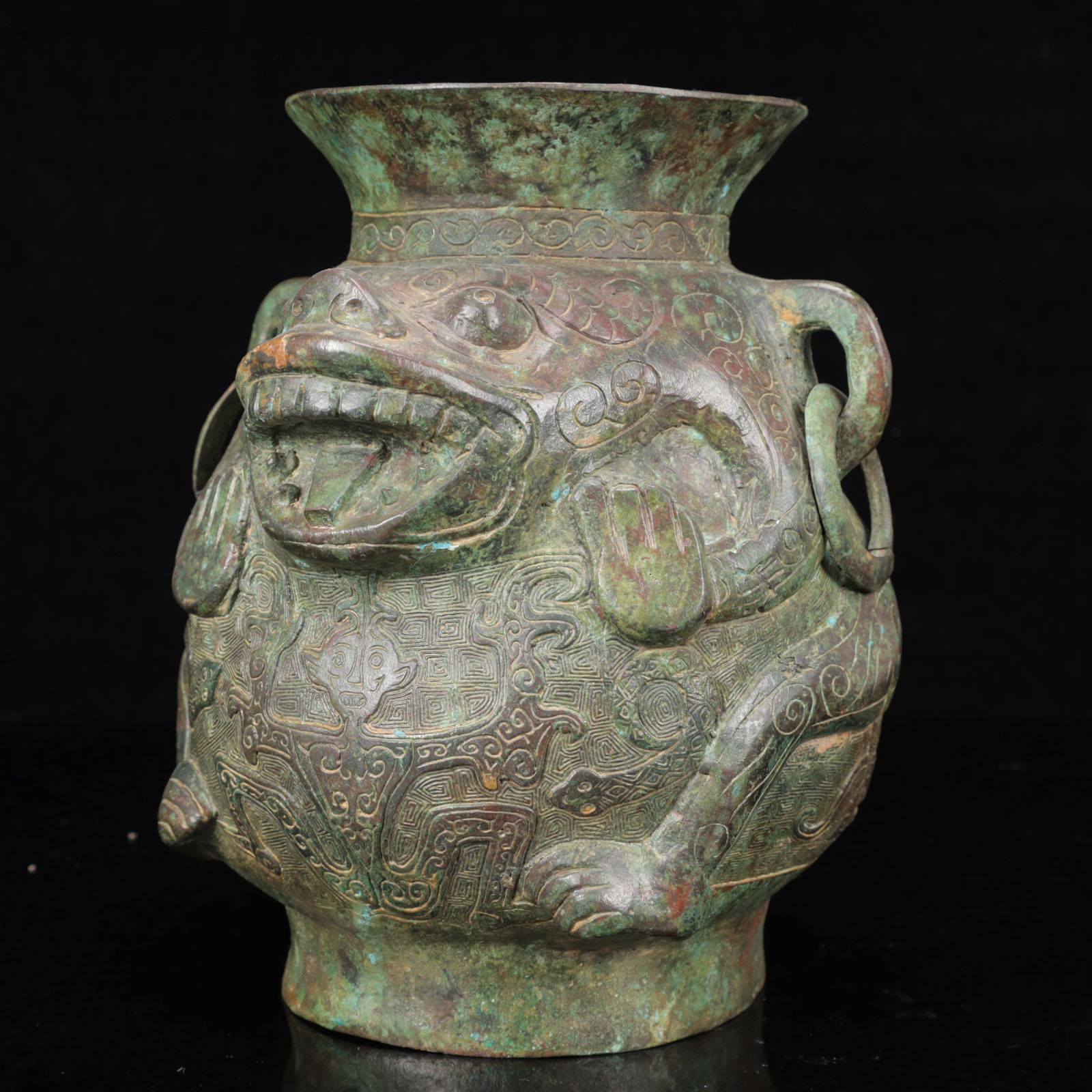 An Archaic Bronze Beast-Face Pattern Double-Ears Jar - 4