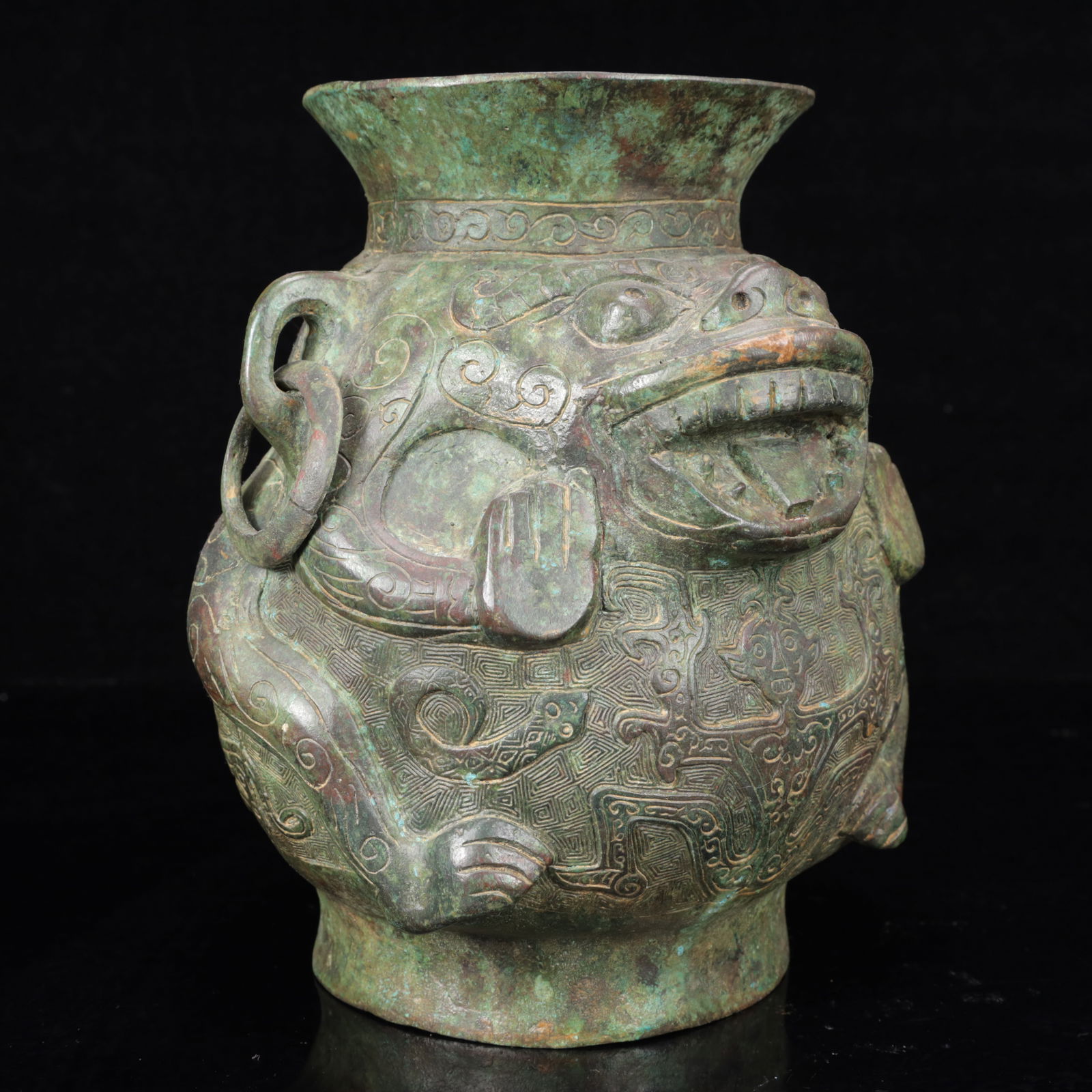 An Archaic Bronze Beast-Face Pattern Double-Ears Jar - 5
