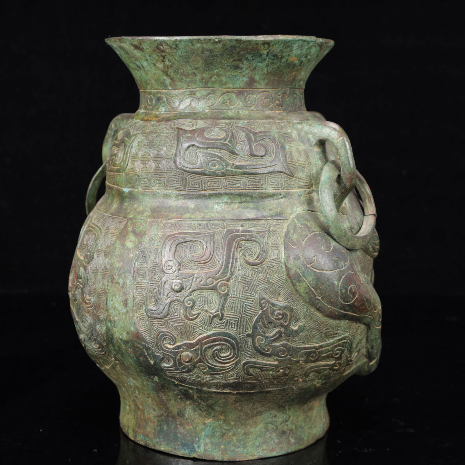 An Archaic Bronze Beast-Face Pattern Double-Ears Jar - 9