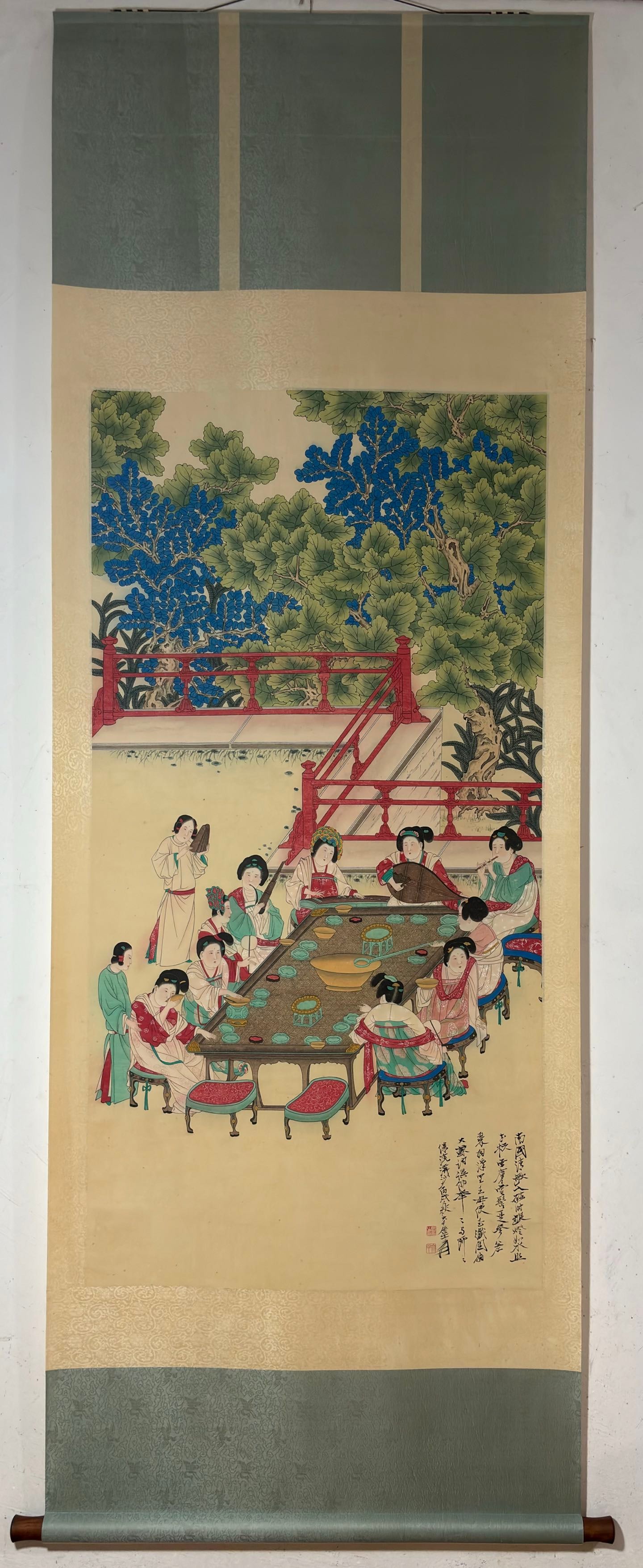 A Chinese Vertical Scroll Ink Painting of Character and Story on Paper: A Chinese Vertical Scroll Ink Painting of Character and Story on Paper,Zhang Daqian,Size:51.8inx26.4in 