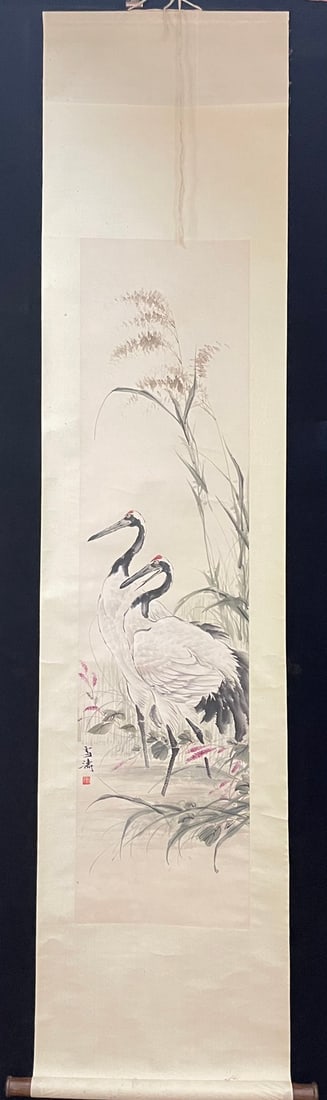 A Chinese Vertical Scroll Ink Painting of Crane on Paper (1 of 6)