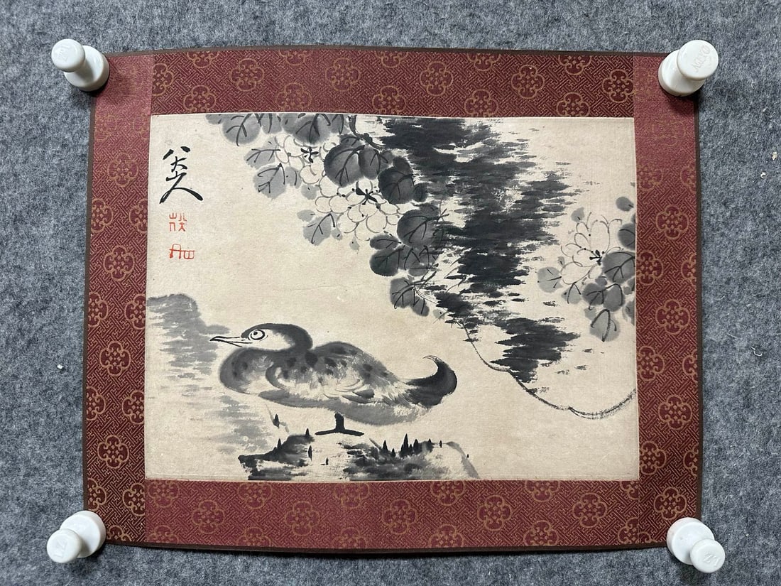 A Chinese Ink Painting of Flower and Bird on Paper: A Chinese Ink Painting of Flower and Bird on Paper,Bada Shanren,Size:10.8inx14.8in 一幅中国水墨花鸟画,八大山人