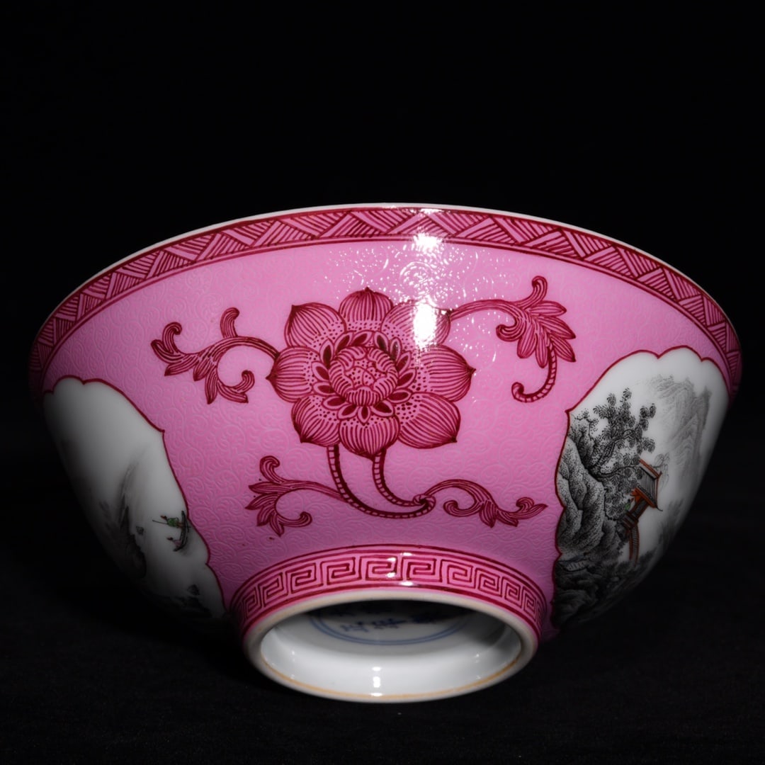 An Exquisite Ruby Red Glazed Ink Color Landscape Pattern Bowl - 7