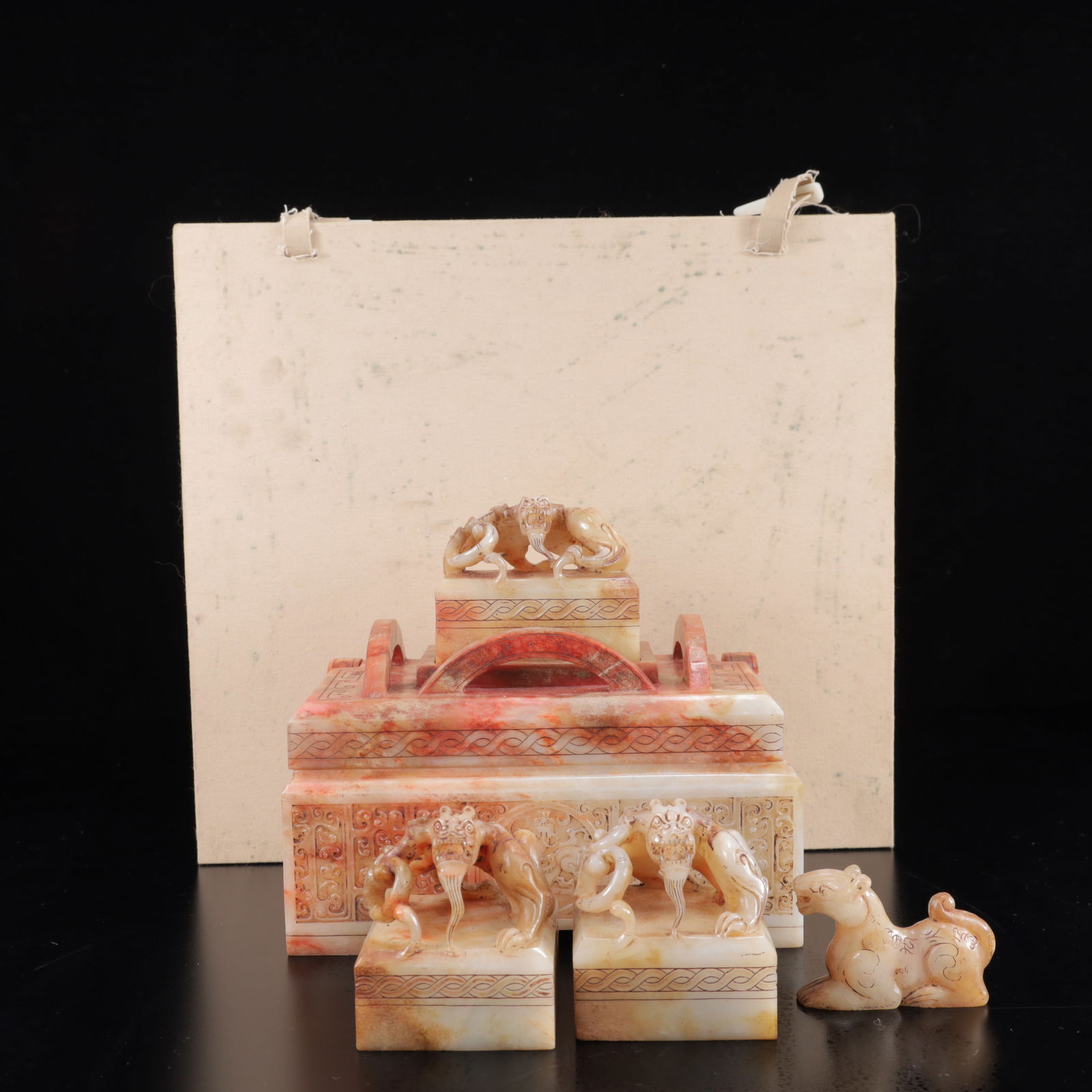 A Set of Fine White Jade Chi-Dragon Seals,with Poem: A Set of Fine White Jade Chi-Dragon Seals,with Poem,Qing Dynasty,China,Size:7.1inx4.7inx6.3in,Weight:4000g 