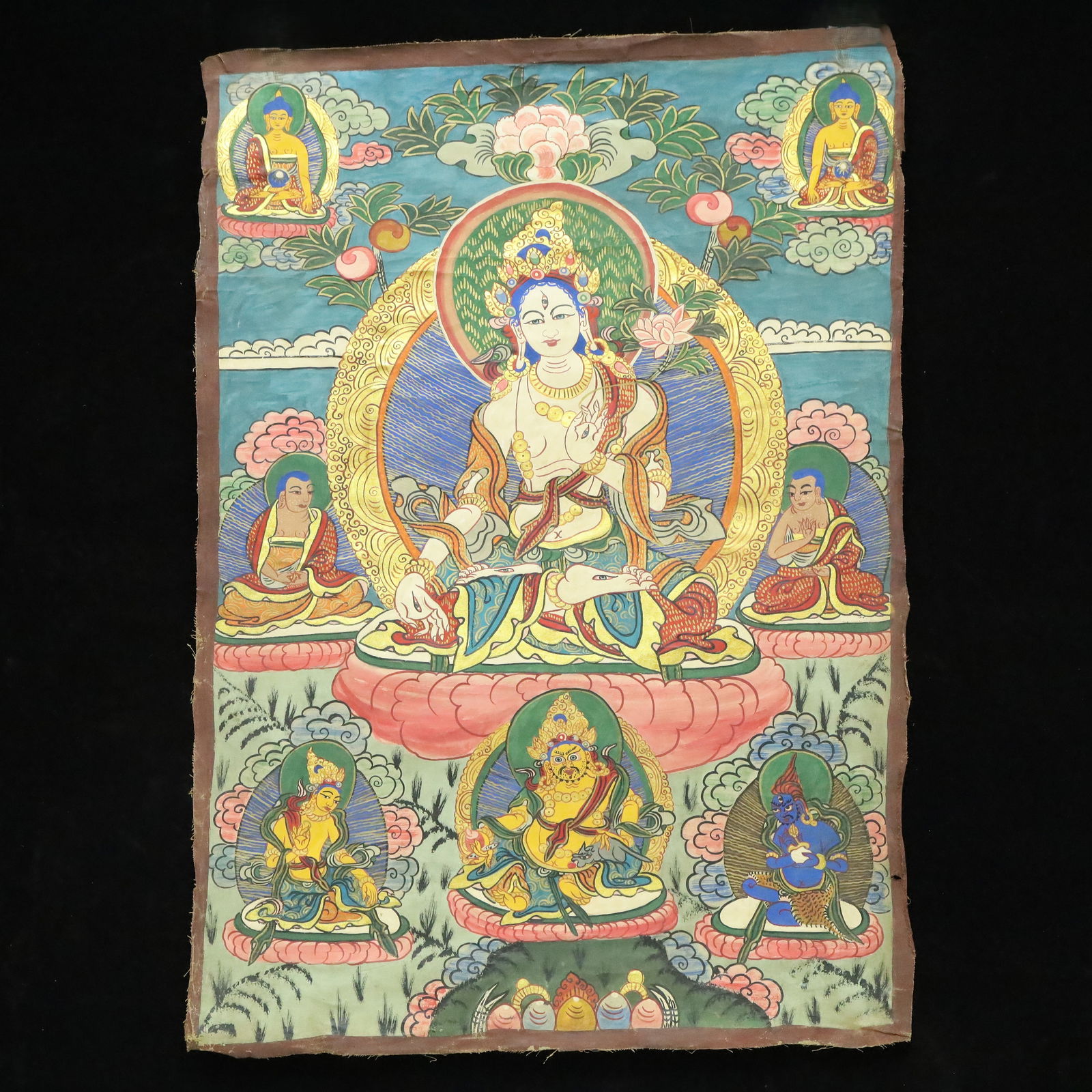 A Rare Brocade Painted Color Statue of Amitayus Tangka: A Rare Brocade Painted Color Statue of Amitayus Tangka,Qing Dynasty, China,Size:20.9inx29.9in 