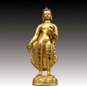 A Solemn Gilt Bronze Statue of Sakyamuni, With Inscription
