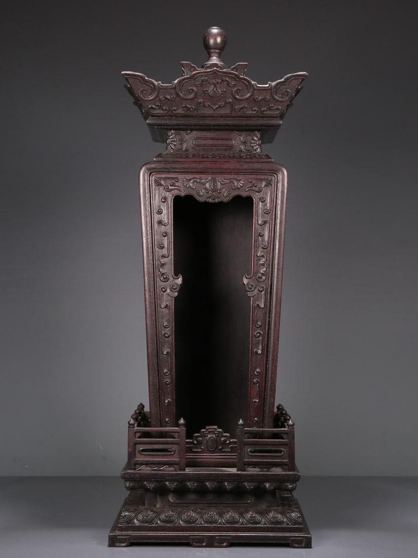 A Fabulous Zitanwood Buddhist Shrine With Inscriptions: A Fabulous Zitanwood Buddhist Shrine With Inscriptions. Chinese Qing Dynasty. Size:6.1inx16.5in