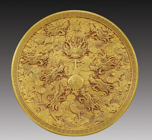 A Solemn Gilt Bronze Dragon Pattern Dish