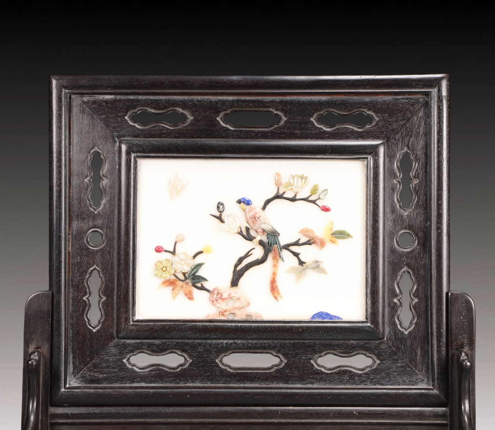 An Exquisite Eaglewood Flower and Bird Pattern Table Screen - 3