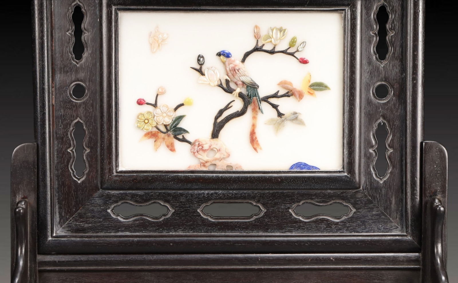 An Exquisite Eaglewood Flower and Bird Pattern Table Screen - 5