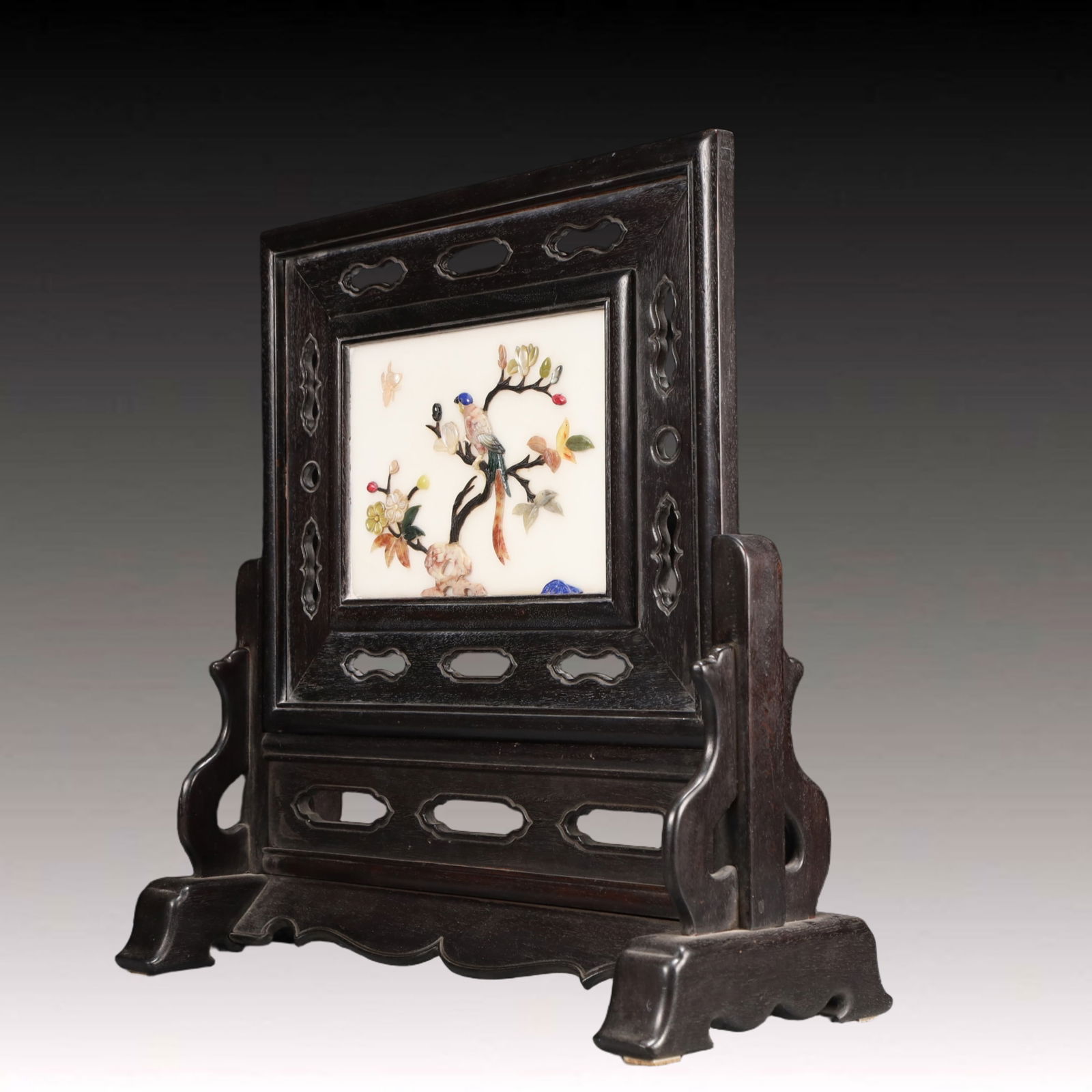 An Exquisite Eaglewood Flower and Bird Pattern Table Screen - 6