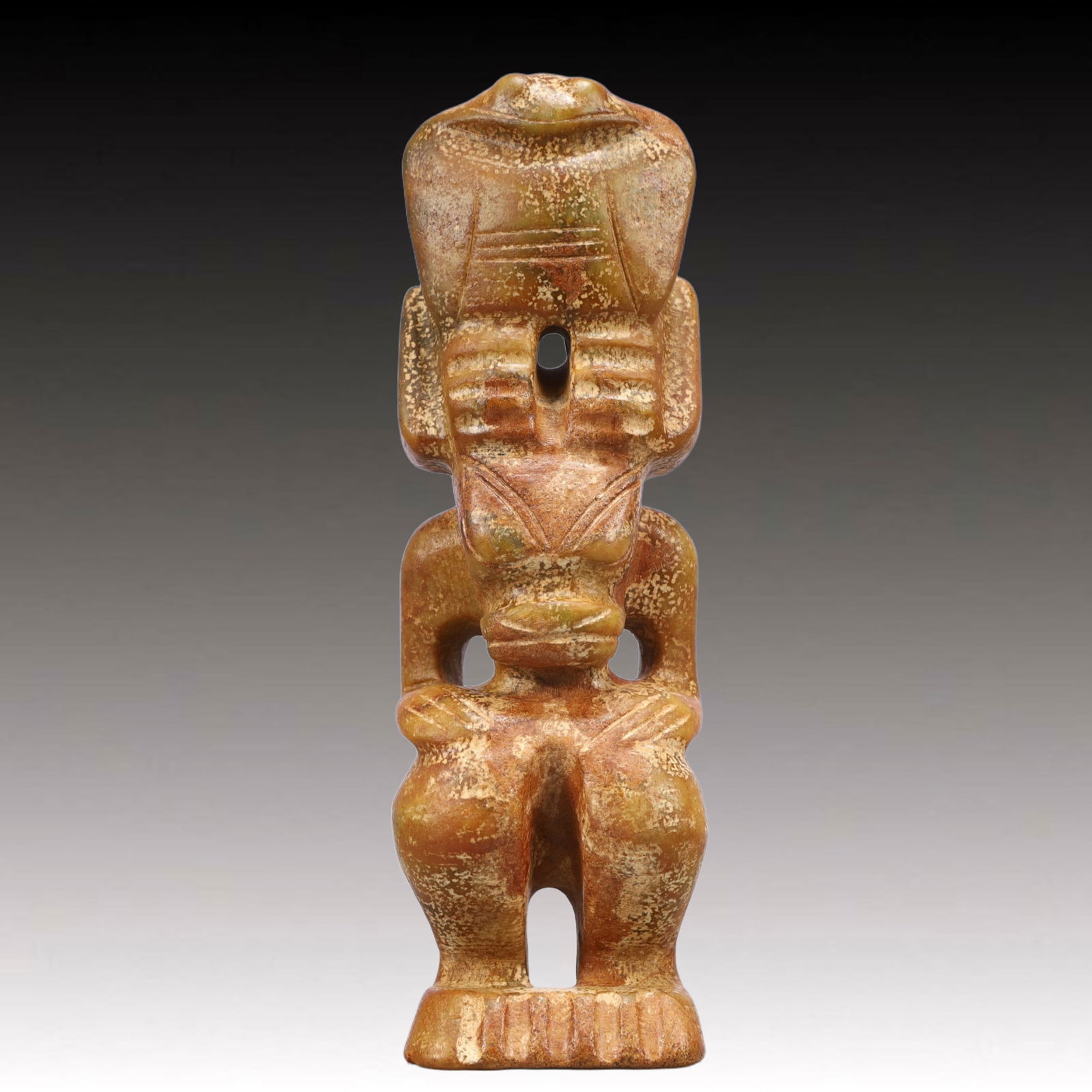 An Archaic Hongshan Culture Yellow Jade Figure Ornament (1 of 9)