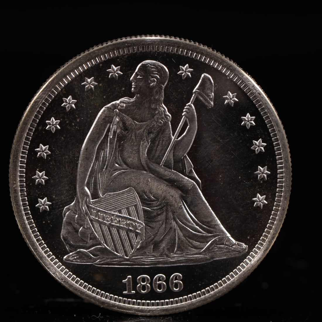 USA One Dollar 1866 Coin: American coin. IN GOD WE TRUST / LIBERTY / 1866 / UNITED STATES OF AMERICA / ONE DOL. Weight:26.9g.