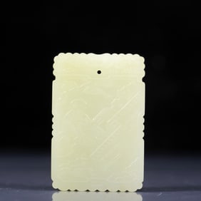 An Exquisite White Jade Figure Pattern Pendant, with poem