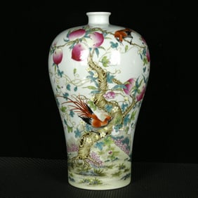 A Rare Famille-Rose Flower and Bird Pattern Vase