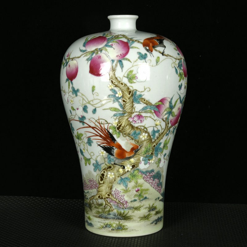A Rare Famille-Rose Flower and Bird Pattern Vase: A Rare Famille-Rose Flower and Bird Pattern Vase,Qing Dynasty,China,Yongzheng Six-Character Mark,Size:12inx7.5in 