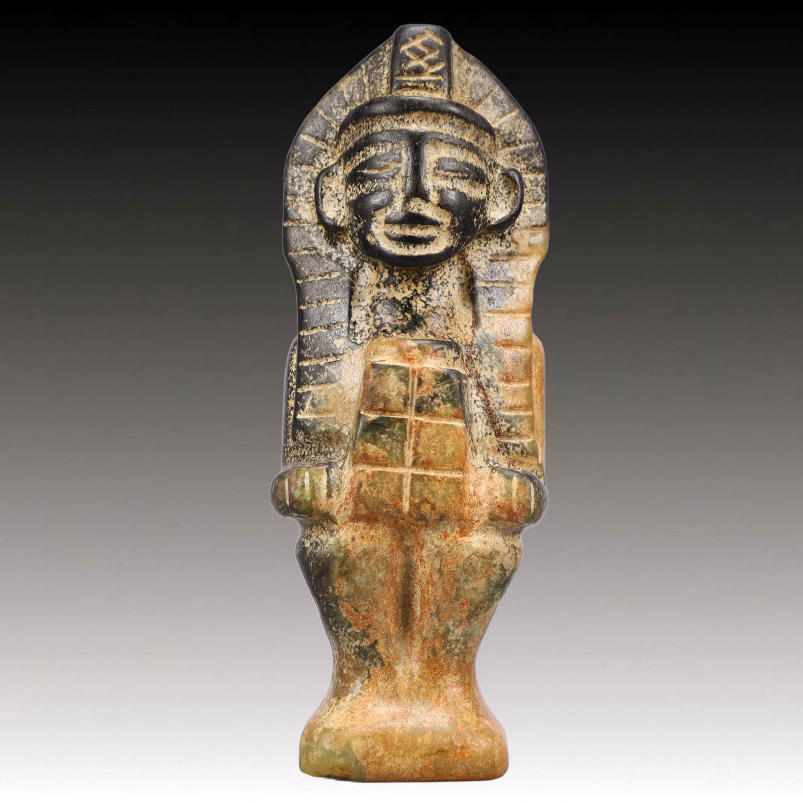 An Archaic Hongshan Culture Greenish Jade Figure Ornament (1 of 9)