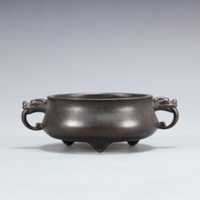 An Exquisite Bronze Double-Ears and Tripod Censer