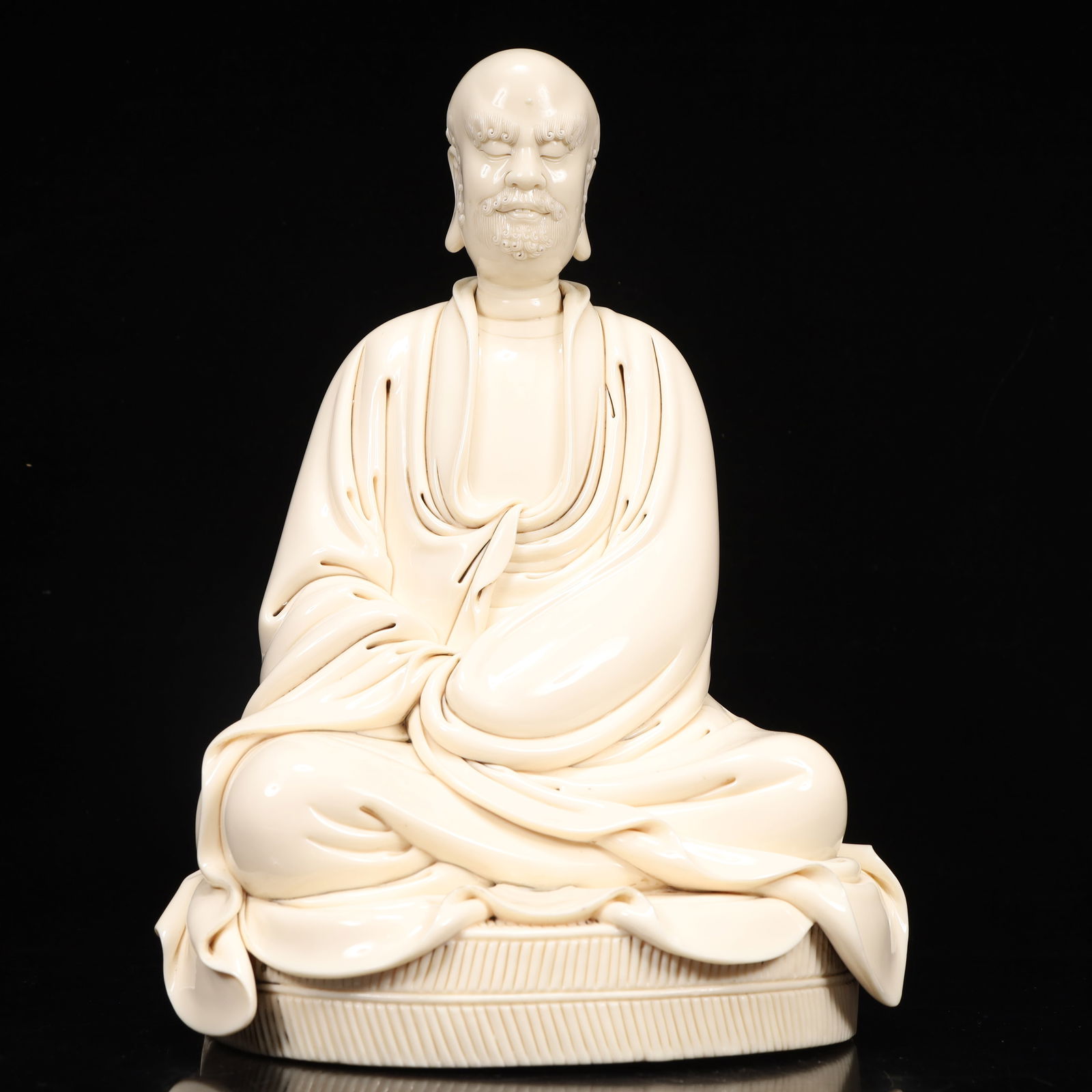 An Exquisite Blance-De-Chine Statue of Bodhidharma: An Exquisite Blance-De-Chine Statue of Bodhidharma, Qing Dynasty, China, With Mark, Size:9.8inx7.9inx15.4in, Weight:6150g 