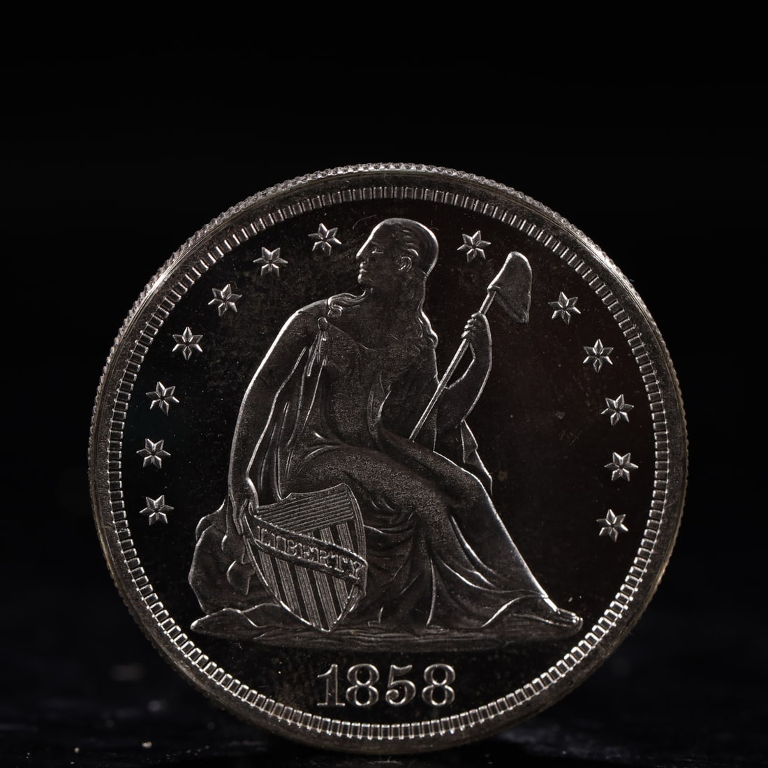 USA One Dollar 1858 Coin: American coin. IN GOD WE TRUST / LIBERTY / 1858 / UNITED STATES OF AMERICA / ONE DOL. Weight:26.9g.