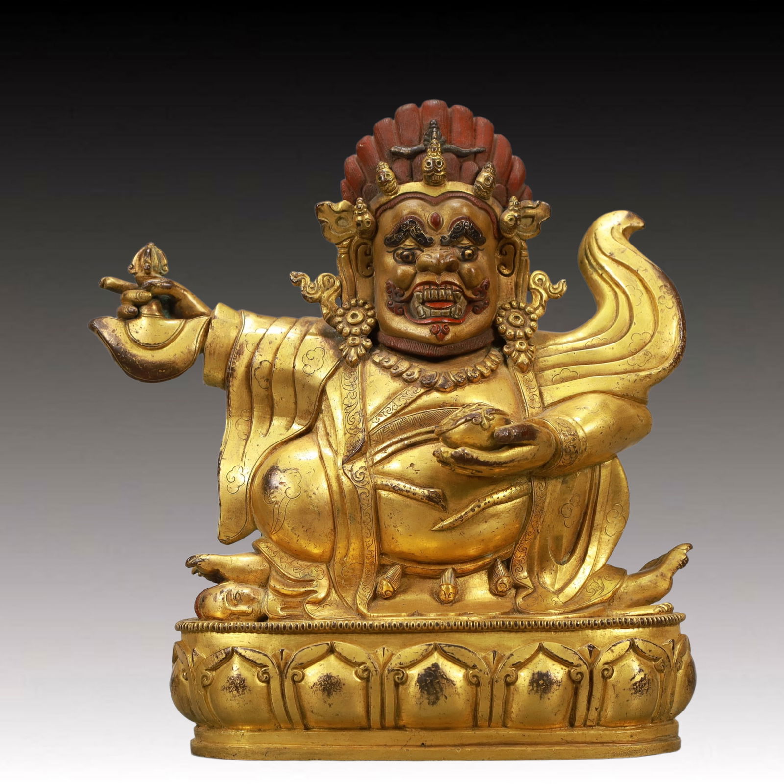 A Solemn Gilt Bronze Statue of Mammon: A Solemn Gilt Bronze Statue of Mammon,Ming Dynasty, China,Size:9.4inx2.8inx10.2in,Weight:4700g 铜鎏金财神像,中国明代