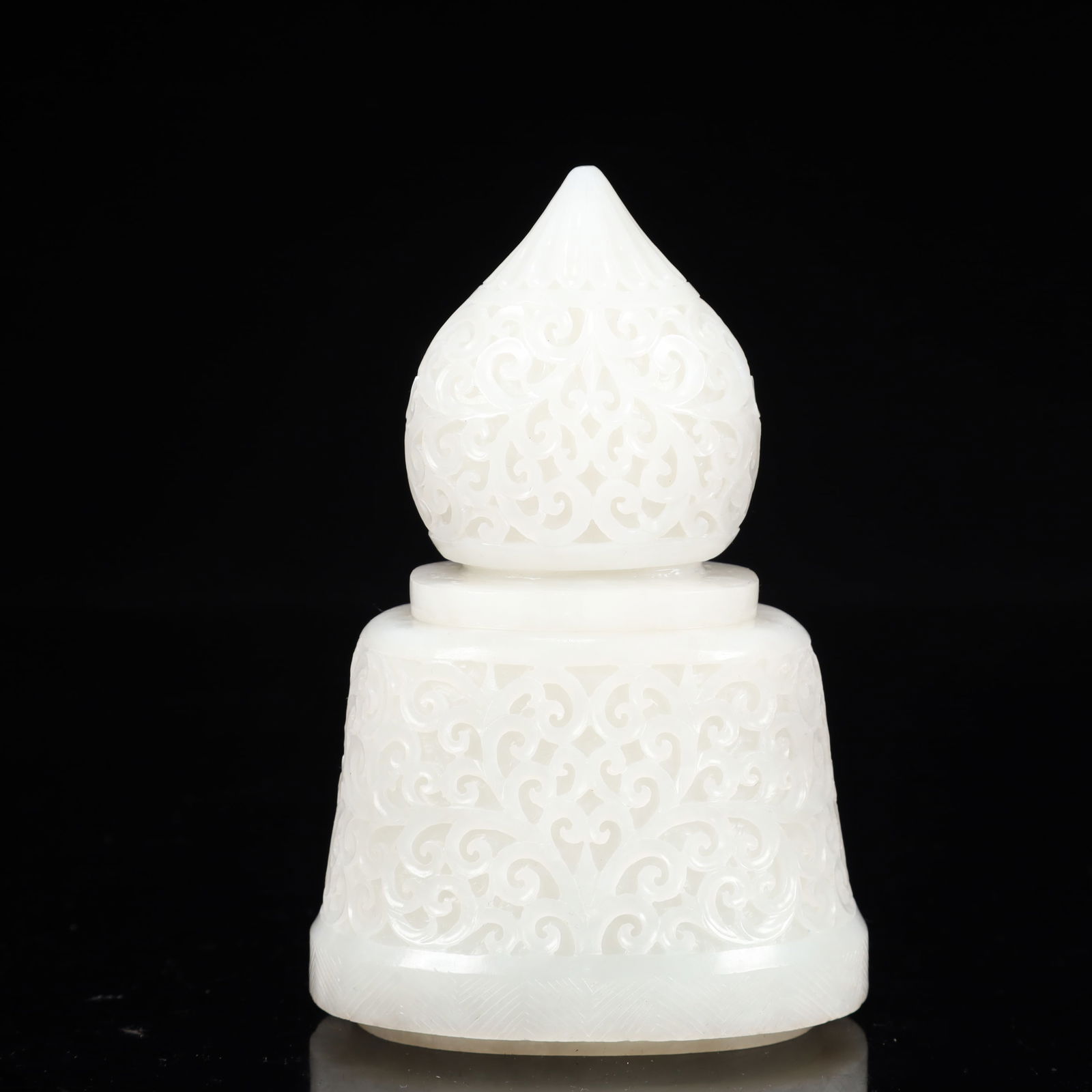 A Huge White Jade Flower Pattern Double-Ears Bottle - 10