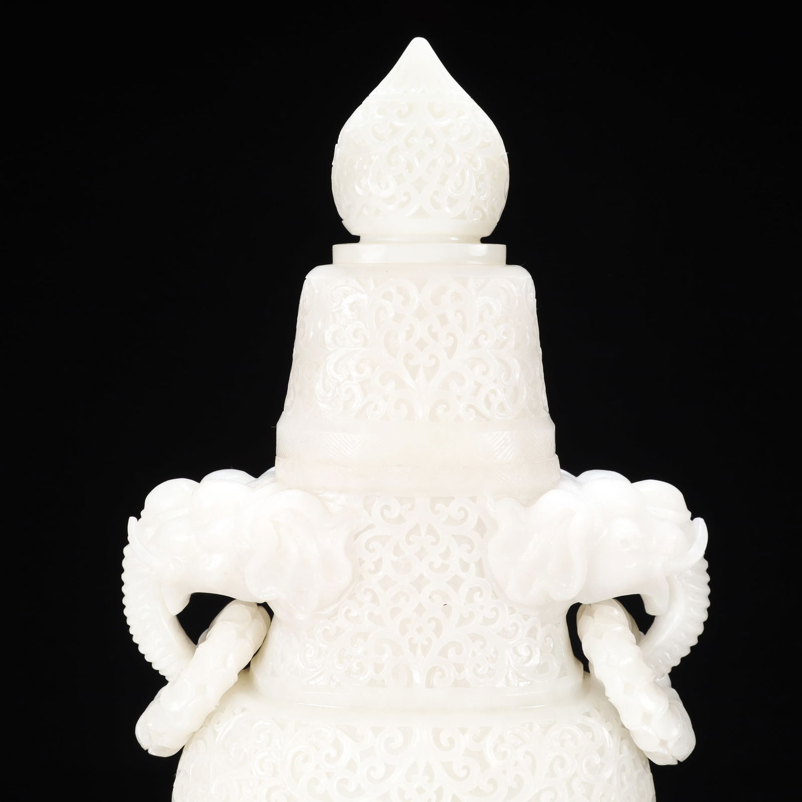 A Huge White Jade Flower Pattern Double-Ears Bottle - 2