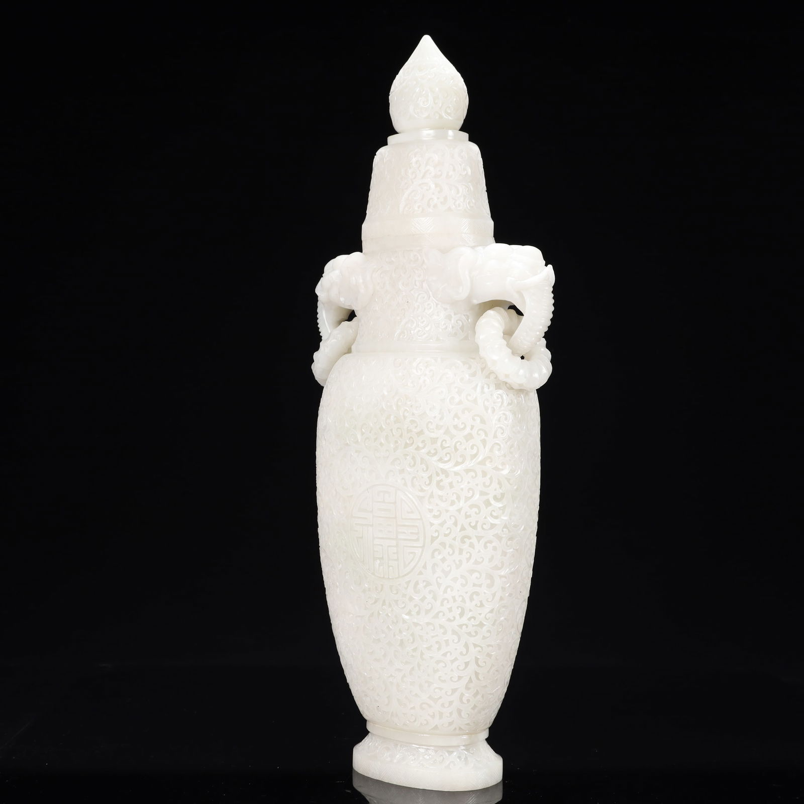 A Huge White Jade Flower Pattern Double-Ears Bottle - 5