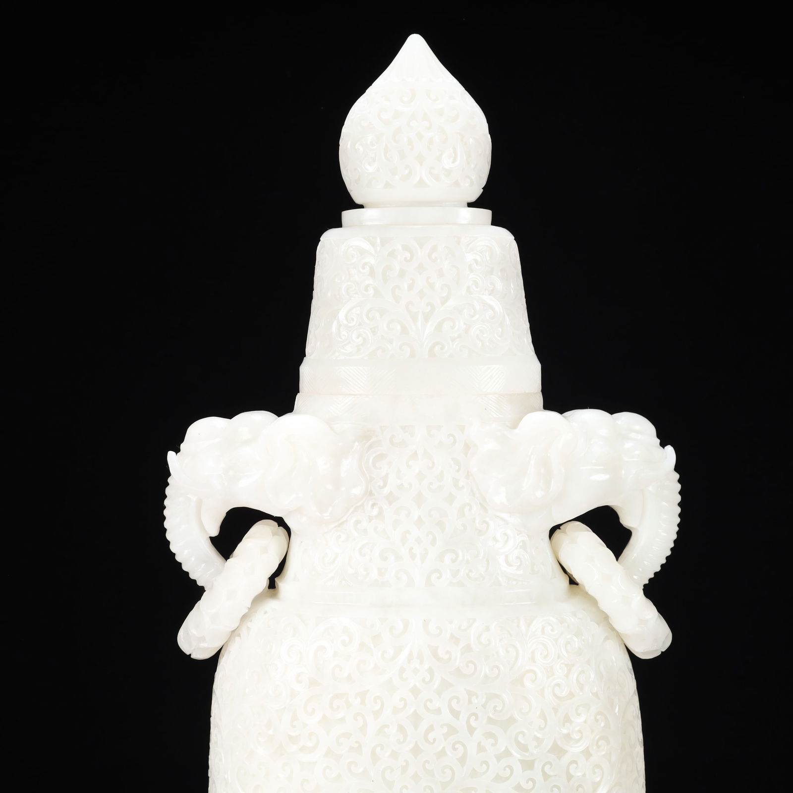 A Huge White Jade Flower Pattern Double-Ears Bottle - 8