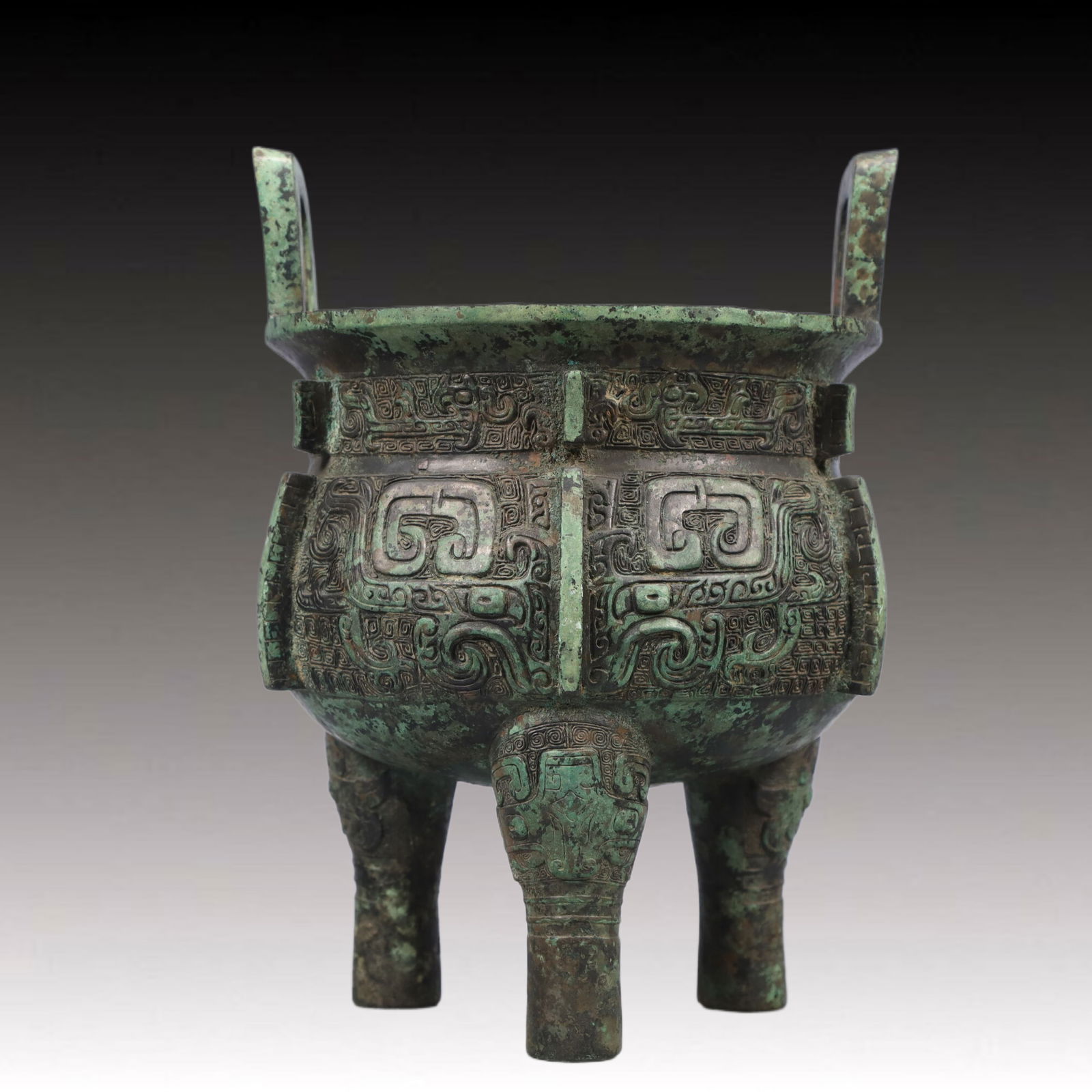 A Precious Bronze Beast-Face Pattern Double-Ears and Tripod Censer,With Inscription (1 of 10)