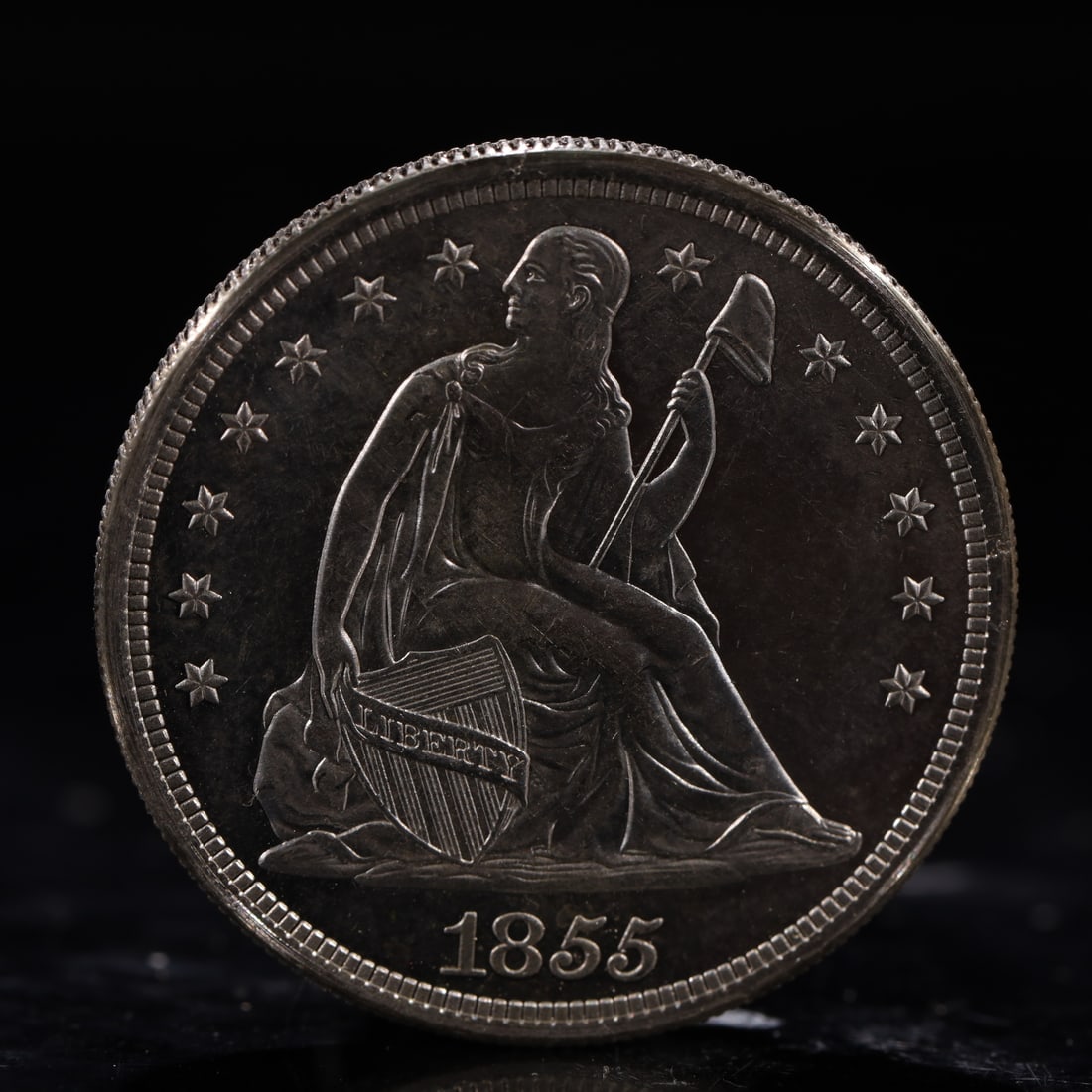 USA One Dollar 1855 Coin: American coin. IN GOD WE TRUST / LIBERTY / 1855 / UNITED STATES OF AMERICA / ONE DOL. Weight:26.9g.