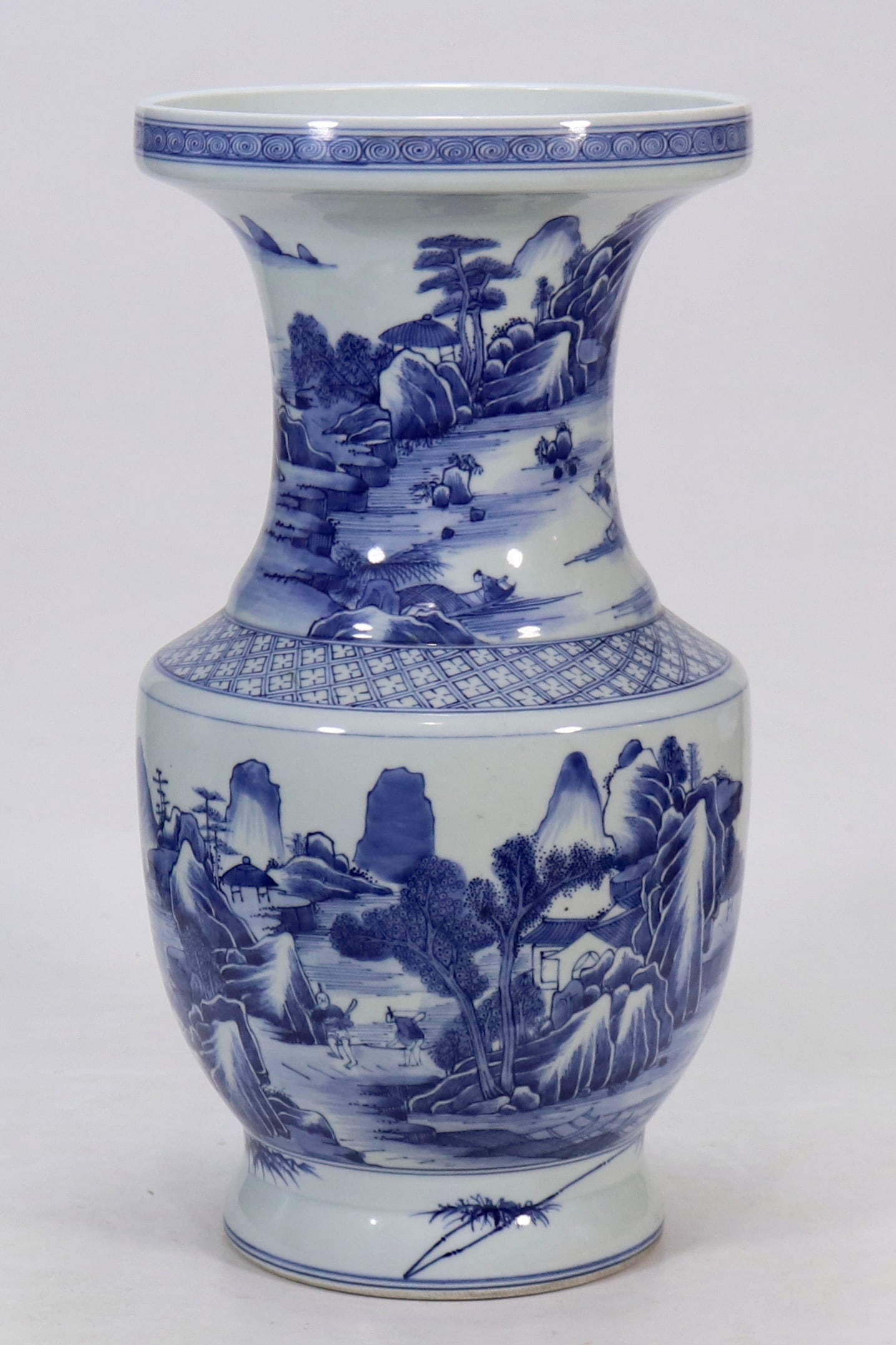 An Exquisite Blue and White Landscape and Figure Pattern Vase: An Exquisite Blue and White Landscape and Figure Pattern Vase,Qing Dynasty,China,Kangxi Six-character Mark,Size:16.3inx8.5in 