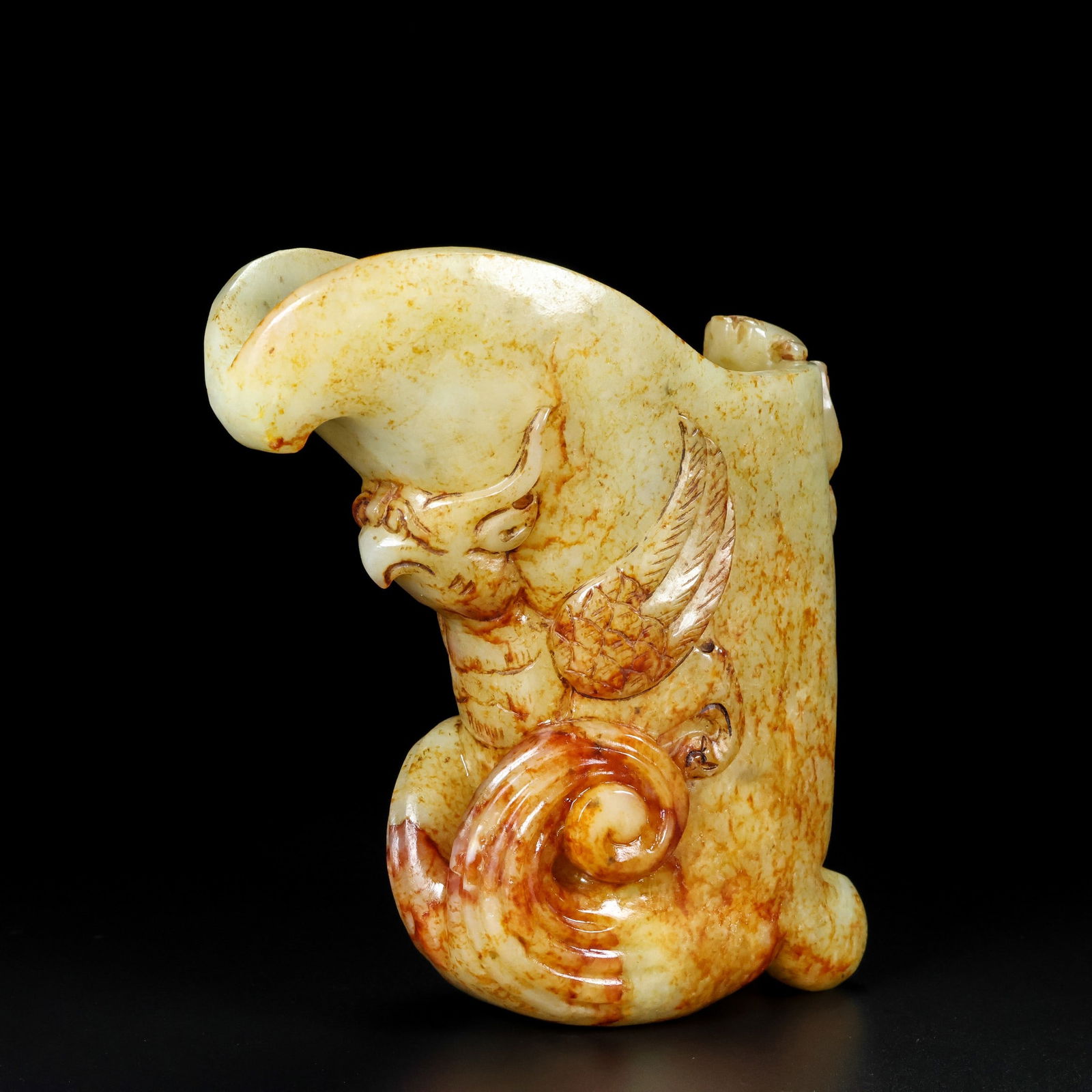 An Exquisite White Jade Dragon and Phoenix Pattern Goblet - 3