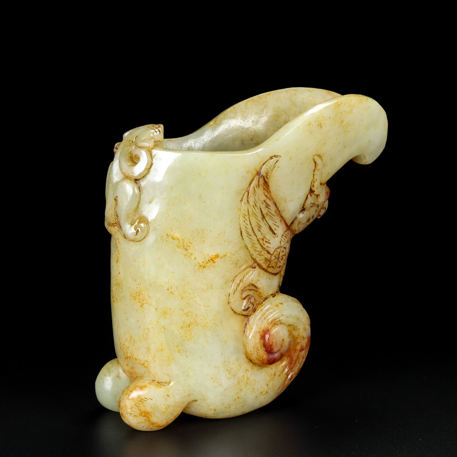 An Exquisite White Jade Dragon and Phoenix Pattern Goblet - 8