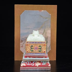 An Exquisite Filigree and Gilding Inlaid White Jade Dragon Seal,Inlaid White Jade